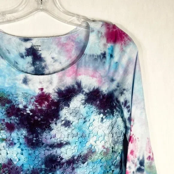 Crown‎ Ivy Small Top Garden Glow Tie Dye Handmade Blue Purple Pink Lace 1521 - Picture 6 of 12